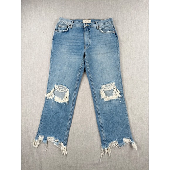Free People Denim - We The Free Free People Distressed Straight Leg Jeans Light Wash Blue Size 27